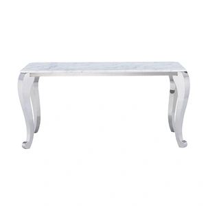 ESF Furniture 110 Marble Rectangular Extendable Dining Room Set, White