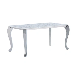 ESF Furniture 110 Modern Rectangular Marble Dining Table, White/Silver