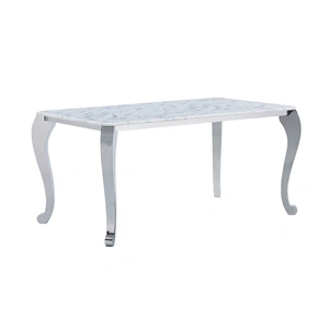 ESF Furniture 110 Marble Rectangular Extendable Dining Room Set, White