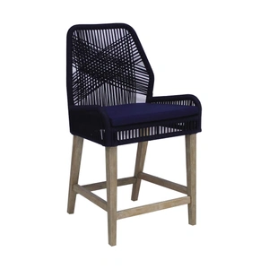Coaster Nakia Woven Rope Back Counter Stool with Wood Base, Dark Navy/Weathered Wash (Set of 2)