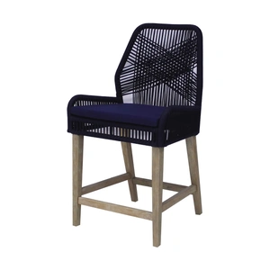 Coaster Nakia Woven Rope Back Counter Stool with Wood Base, Dark Navy/Weathered Wash (Set of 2)
