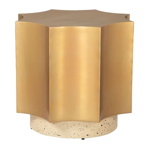 Zuo Modern Osam Round Faux Terrazzo/Iron Side Table, Gold & Beige
