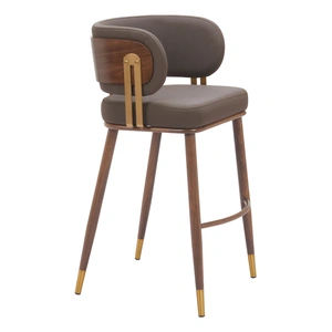 Zuo Modern Brew Faux Leather/Steel Barstool, Brown & Walnut