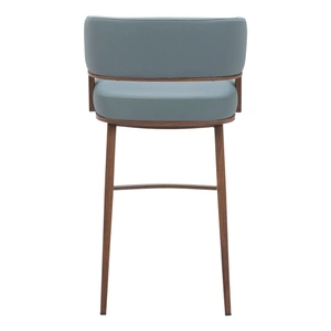 Zuo Modern Poise Faux Leather/Steel Barstool, Azure Gray & Walnut