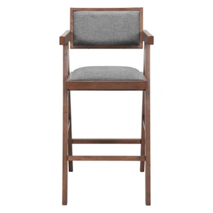 Zuo Modern Delhi Polyester/Wood Barstool, Gray & Walnut (Set of 2)