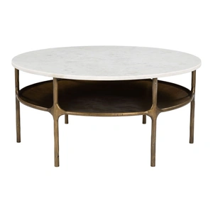Zuo Modern Bild Round Marble/Iron Coffee Table, White & Brass
