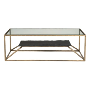 Zuo Modern Ranol Rectangular Glass/Marble/Iron Coffee Table, Brass