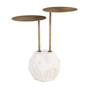 Zuo Modern Anten Round Iron/Marble Side Table, Brass & White