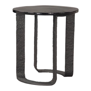 Zuo Modern Divin Round Glass/Aluminum Side Table, Black