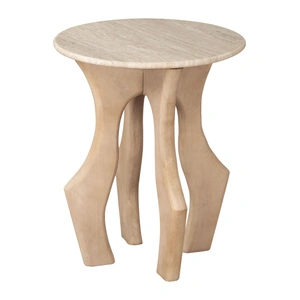 Zuo Modern Eda Square Marble/Wood Side Table, White & Natural