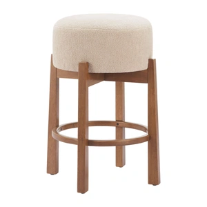 Zuo Modern Nade Polyester/Wood Counter Stool, Beige & Walnut (Set of 2)