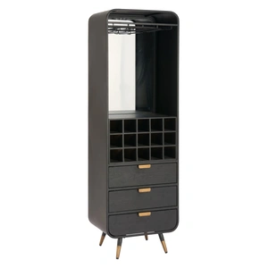 Zuo Modern Magara Wood Bar Cabinet w/3 Drawers, Hanging Glass & Bottle Racks, Black
