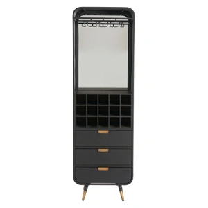 Zuo Modern Magara Wood Bar Cabinet w/3 Drawers, Hanging Glass & Bottle Racks, Black