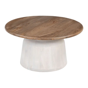 Zuo Modern Goblet Round Wood Coffee Table, Brown & White