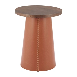 Zuo Modern Dikis Round Veneer MDF/Faux Leather Side Table, Brown