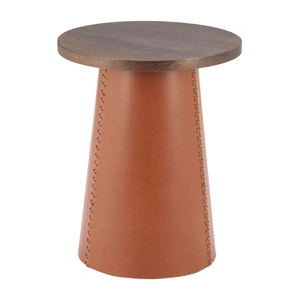 Zuo Modern Dikis Round Veneer MDF/Faux Leather Side Table, Brown