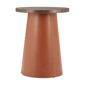 Zuo Modern Dikis Round Veneer MDF/Faux Leather Side Table, Brown