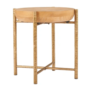 Zuo Modern Halva Round Wood Veneer MDF/Steel Side Table, Natural