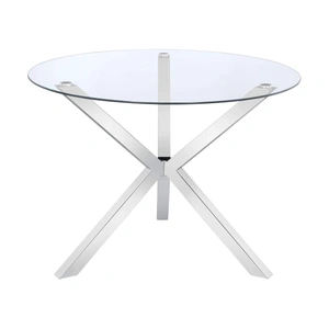 Coaster Vance Glass Top Dining Table with X-cross Chrome Base, Clear/Chrome