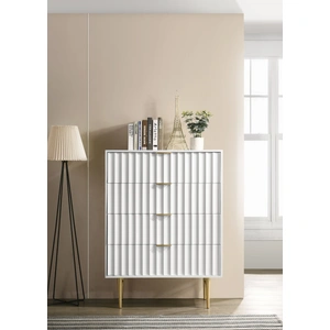 Meridian Furniture Modernist 4-Drawer Wood Chest with Brushed Steel Legs & Handles, White