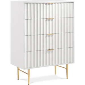 Meridian Furniture Modernist 4-Drawer Wood Chest with Brushed Steel Legs & Handles, White