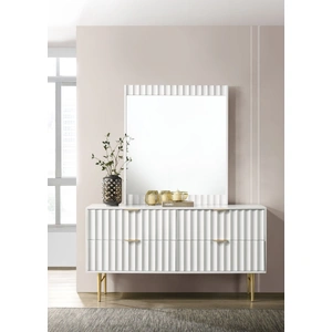 Meridian Furniture Modernist 4-Drawer Wood Dresser with Brushed Chrome Steel Legs & Handles