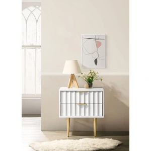 Meridian Furniture Modernist 2-Drawer Wood Nightstand with Brushed Steel Legs & Handles, White