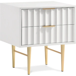 Meridian Furniture Modernist 2-Drawer Wood Nightstand with Brushed Steel Legs & Handles, White
