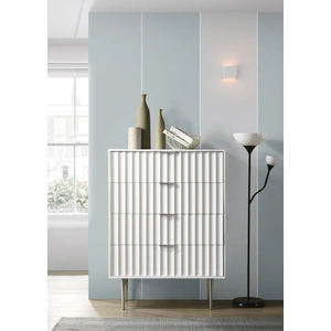 Meridian Furniture Modernist 4-Drawer Wood Chest with Brushed Steel Legs & Handles, White
