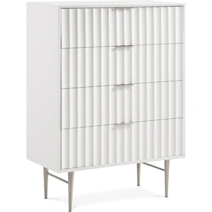 Meridian Furniture Modernist 4-Drawer Wood Chest with Brushed Steel Legs & Handles, White