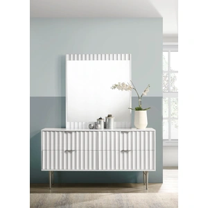 Meridian Furniture Modernist 4-Drawer Wood Dresser with Brushed Chrome Steel Legs & Handles