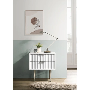 Meridian Furniture Modernist 2-Drawer Wood Nightstand with Brushed Steel Legs & Handles, White