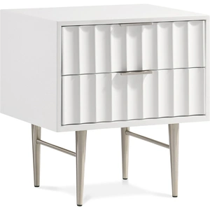 Meridian Furniture Modernist 2-Drawer Wood Nightstand with Brushed Steel Legs & Handles, White