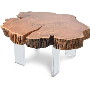 Meridian Furniture Woodland Live Edge Acacia Wood Coffee Table with Acrylic Legs