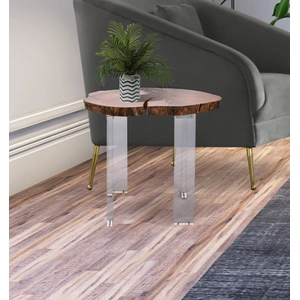 Meridian Furniture Woodland Live Edge Acacia Wood End Table with Acrylic Legs