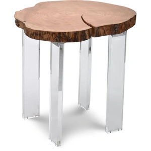 Meridian Furniture Woodland Live Edge Acacia Wood End Table with Acrylic Legs