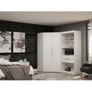 Manhattan Comfort Mulberry 2.0 Semi Open 2 Sectional Wardrobe Corner Closet w/2 Drawers