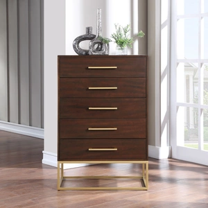 Meridian Furniture Maxine 5-Drawer Wood Chest with Brushed Gold Metal Legs & Handles
