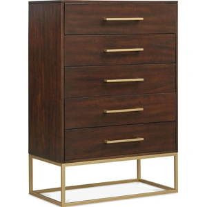 Meridian Furniture Maxine 5-Drawer Wood Chest with Brushed Gold Metal Legs & Handles