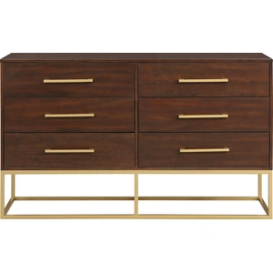 Meridian Furniture Maxine 6-Drawer Wood Dresser with Brushed Gold Metal Legs & Handles