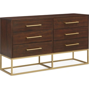 Meridian Furniture Maxine 6-Drawer Wood Dresser with Brushed Gold Metal Legs & Handles