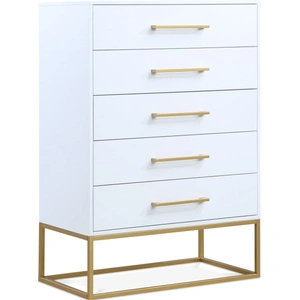 Meridian Furniture Maxine 5-Drawer Wood Chest with Brushed Gold Metal Legs & Handles