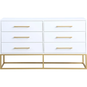 Meridian Furniture Maxine 6-Drawer Wood Dresser with Brushed Gold Metal Legs & Handles