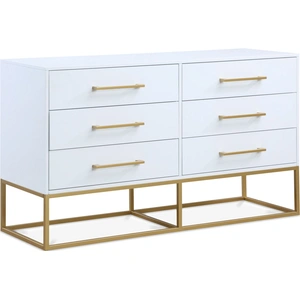 Meridian Furniture Maxine 6-Drawer Wood Dresser with Brushed Gold Metal Legs & Handles