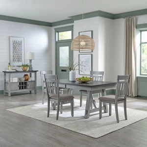Liberty Furniture Newport Extendable Trestle Dining Set | Gray Wood 8-Seater, Smokey Gray & Carbon Gray