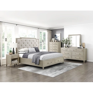 Homelegance Genoa Chenille/Wood Storage Platform Bedroom Set, Ivory/Light Oak