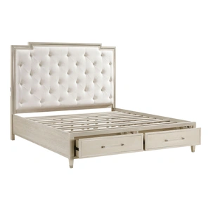 Homelegance Genoa Chenille/Wood Storage Platform Bed, Ivory/Light Oak