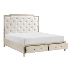 Homelegance Genoa Chenille/Wood Storage Platform Bed, Ivory/Light Oak