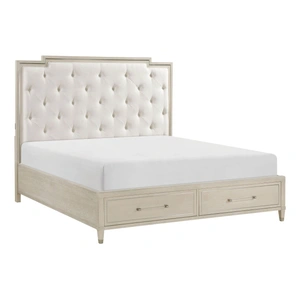 Homelegance Genoa Chenille/Wood Storage Platform Bedroom Set, Ivory/Light Oak