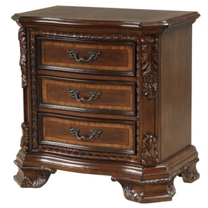 Galaxy Home Furnishings Vintage 3-Drawer Wood Veneer Nightstand, Dark Walnut